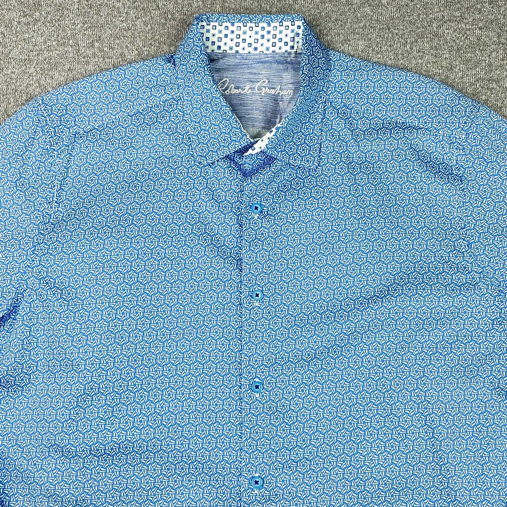 Robert Graham Dress Shirt XL Blue Geometric Print Button Up Long Sleeve Preppy - Picture 2 of 15